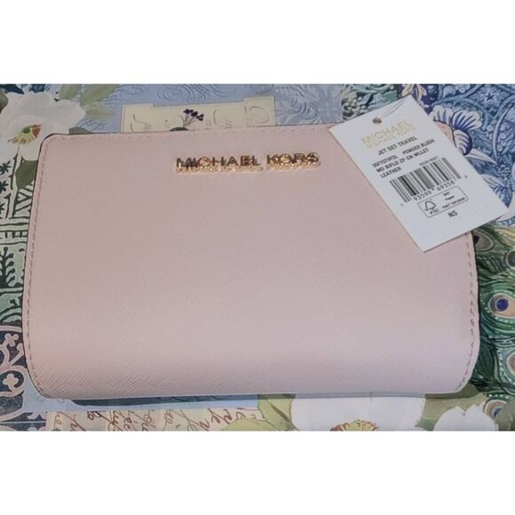 NWT~MICHAEL KORS Jet Set Travel Powder Blush Crossgrain Leather Tri-Fold Wallet - Picture 4 of 6